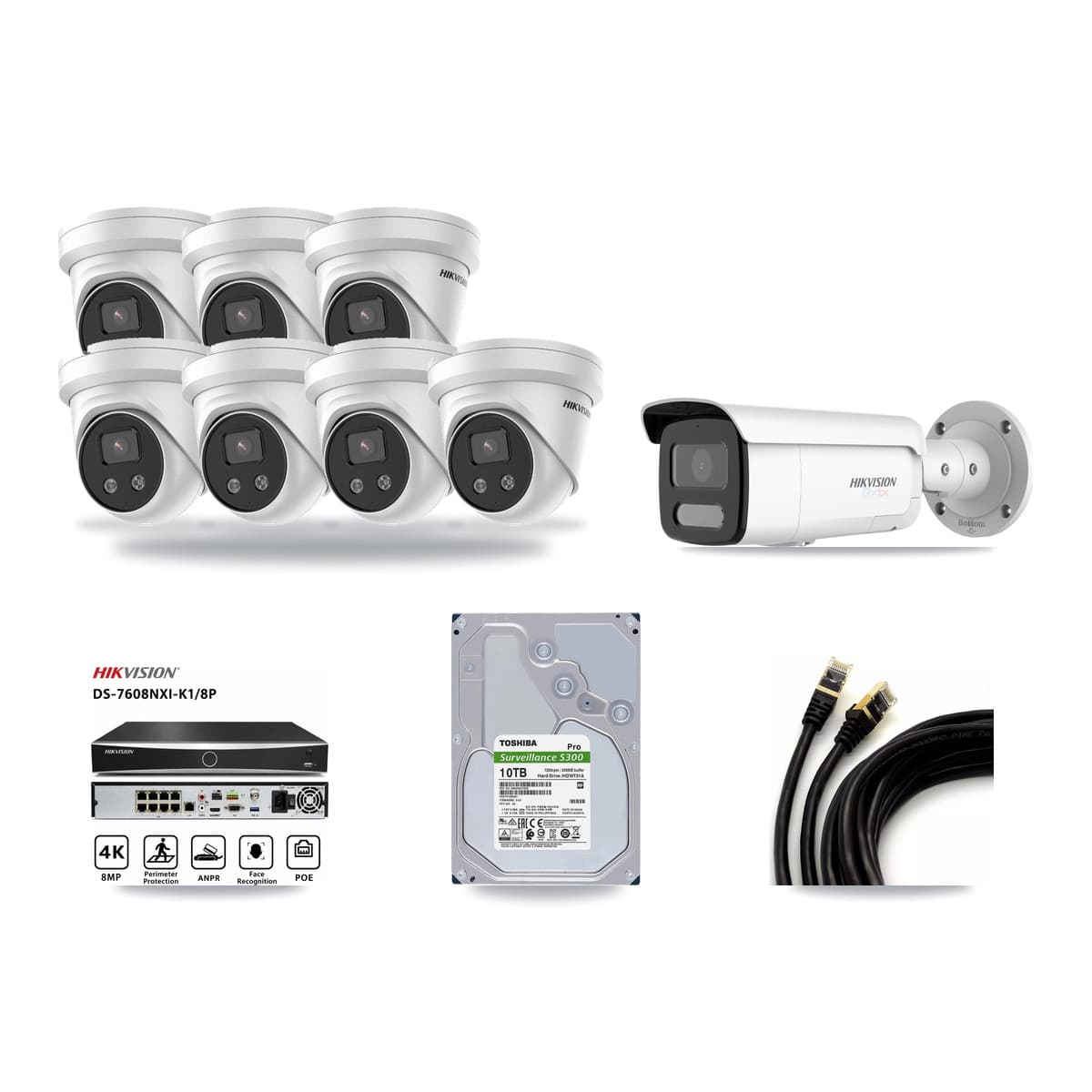 Hikvision 8-Channel 5MP – 4K CCTV Kit — 1 4K Bullet + 7 5MP Turret Cameras + 10TB Recording - Image 1