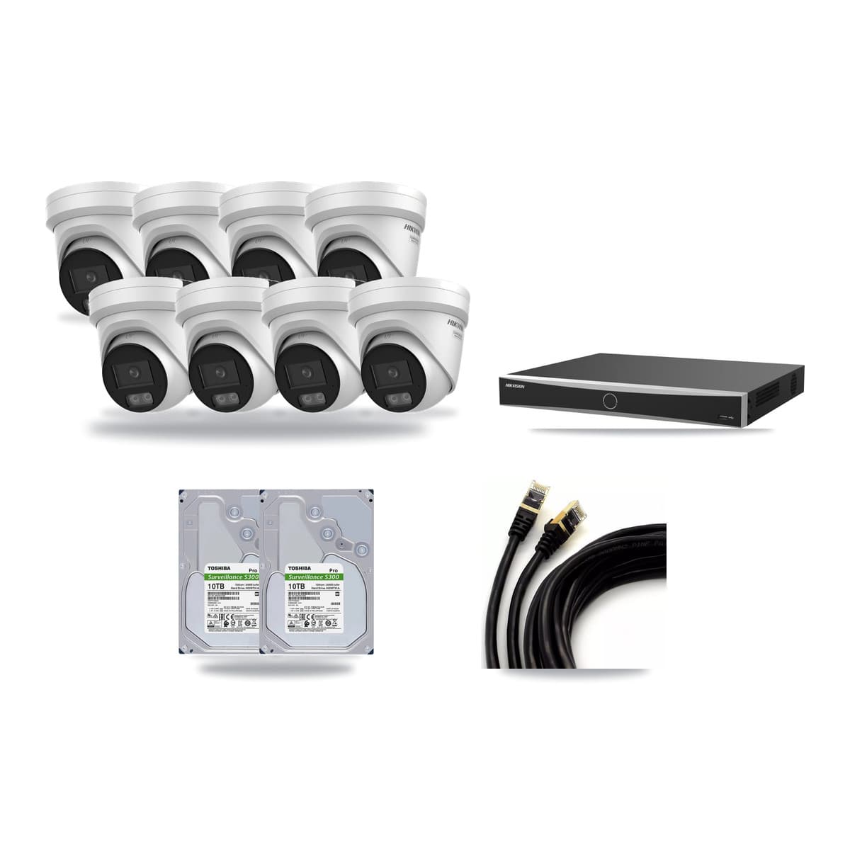 Hikvision 16-Channel 4K CCTV Kit — 8 DS-2CD2387G3 Turret Cameras + 2× 10TB Recording (DS-7616NXI Recorder) - Image 1