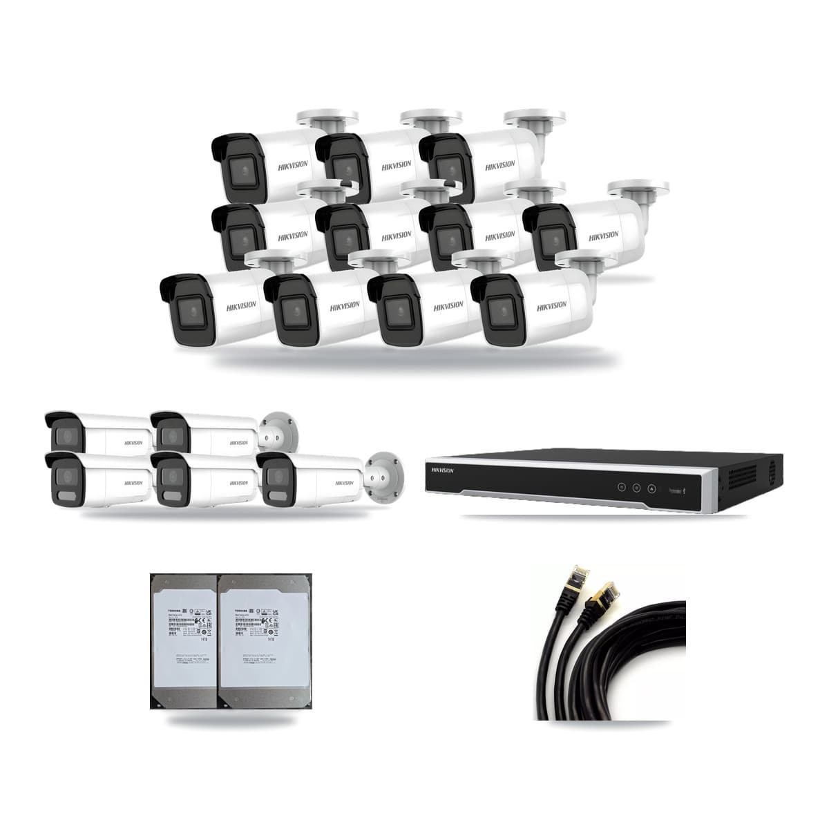 Hikvision 16-Channel 4MP – 4K CCTV Kit — 11 4K + 5 4MP Bullet Cameras + 2× 14TB Recording (DS-7616NI-M2 Recorder) - Image 1
