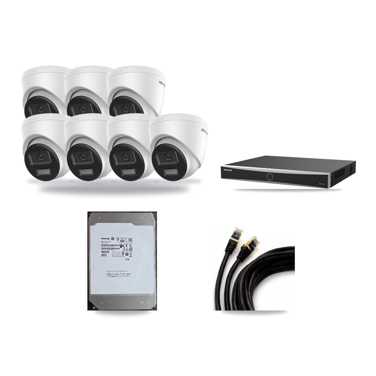 Hikvision 16-Channel 4K CCTV Kit — 7 DS-2CD1383G2-LIUF/SL Turret Cameras + 14TB Recording (DS-7616NXI-K2/16P(E) Recorder) - Image 1