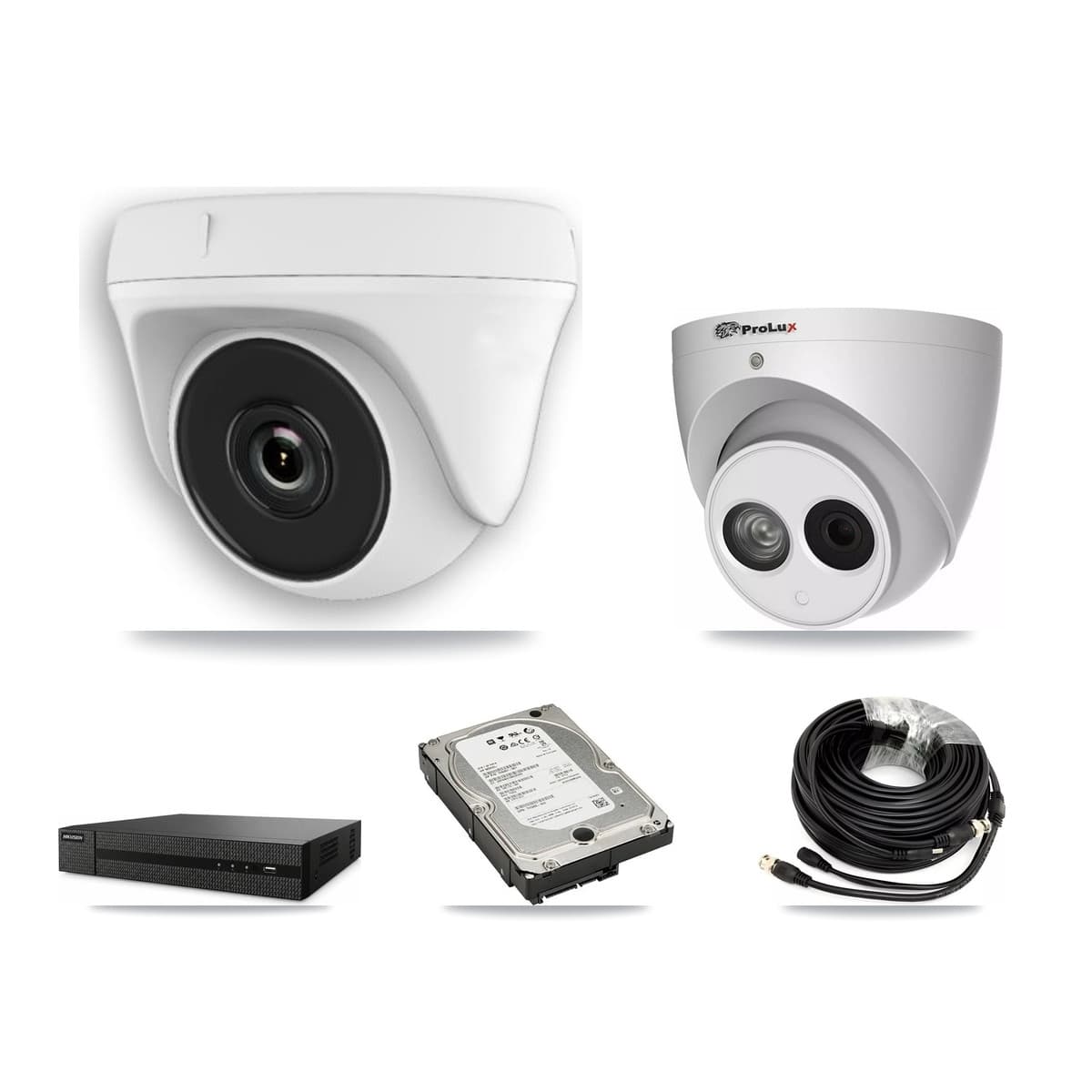 Prolux 8-Channel 2MP – 4MP CCTV Kit — 6 White 2MP Dome + 1 4MP Turret Cameras + 5TB Recording (DVR-8CH Recorder)