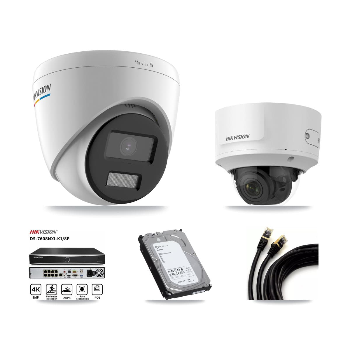 Hikvision 8-Channel 2MP CCTV Kit — 7 Turret + 1 Dome Cameras + 6TB Recording (DS-7608NXI Recorder)