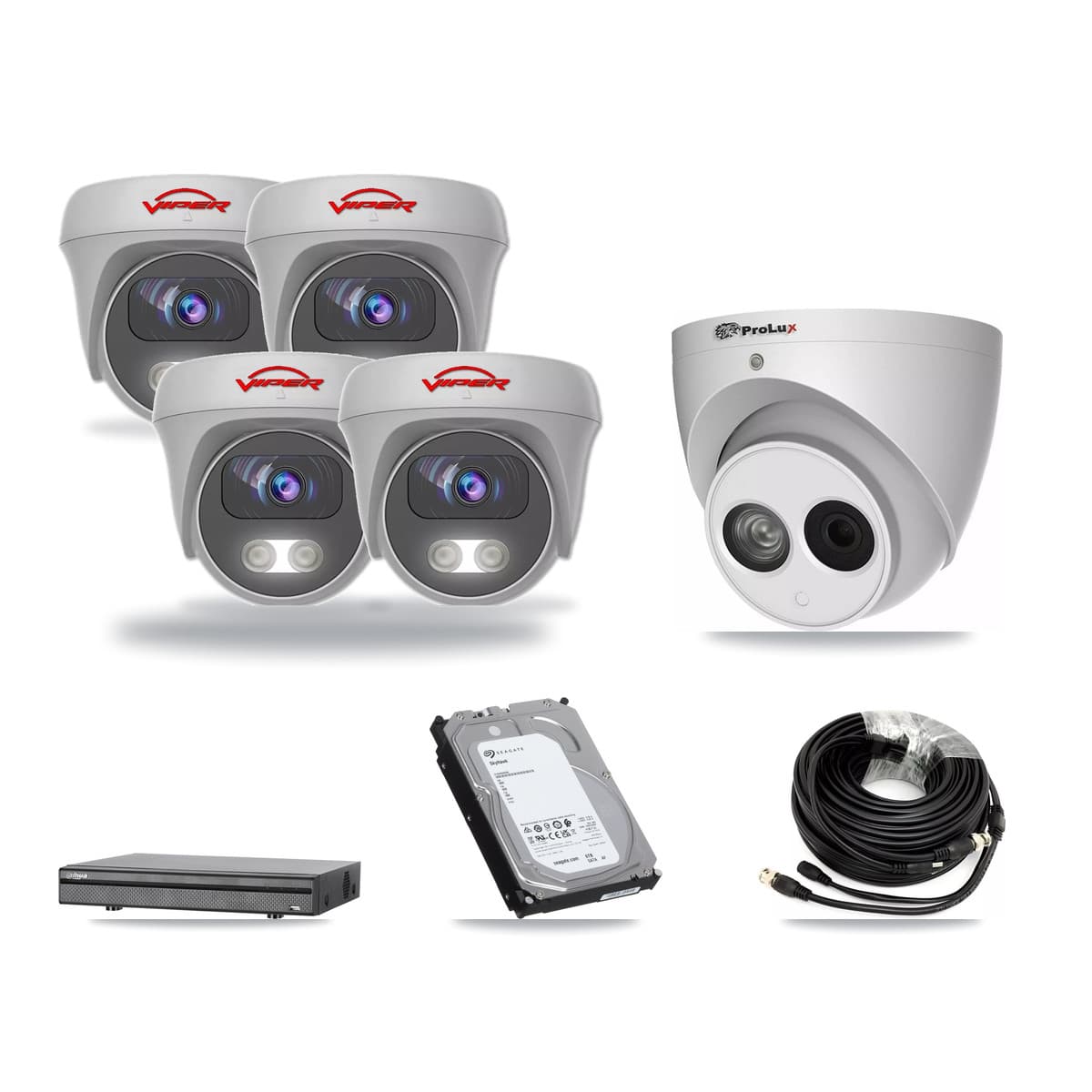 8-Channel 4MP – 5MP CCTV Kit — 1 4MP Turret + 4 White 5MP Cameras + 6TB Recording (DH-XVR5108H Recorder) - Image 1