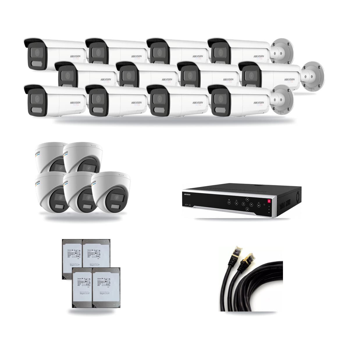 Hikvision 32-Channel 2MP – 4K CCTV Kit — 5 2MP Turret + 12 4K Bullet Cameras + 4× 14TB Recording - Image 1