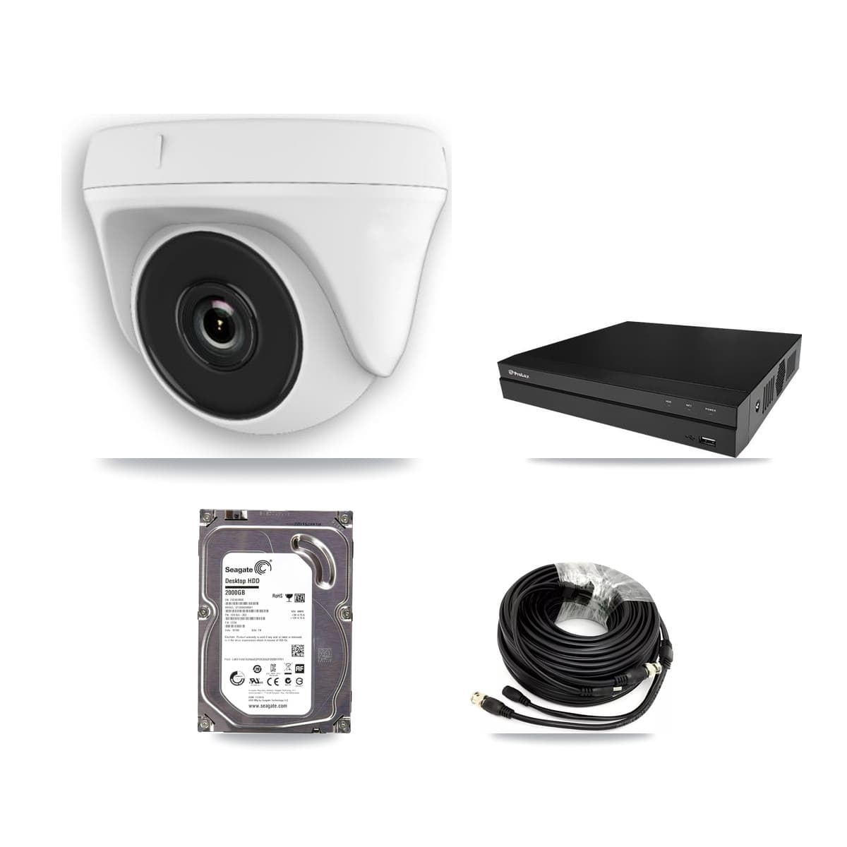 Prolux 8-Channel 2MP CCTV Kit — 3 White Dome Cameras + 2TB Recording (PXD-5208AN Recorder)