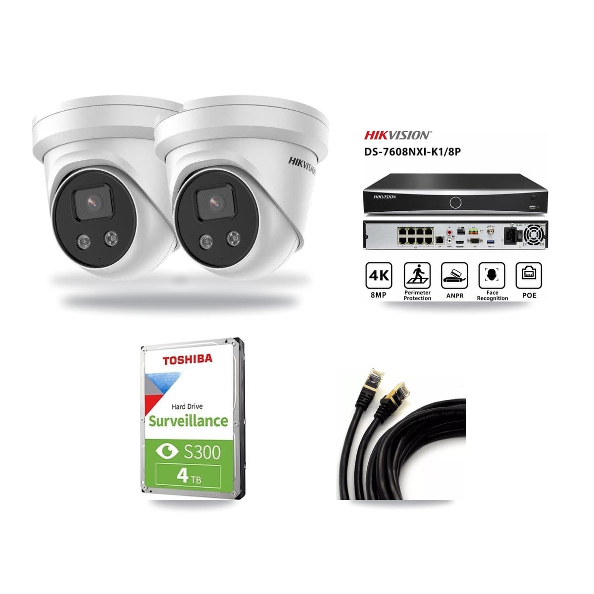 Hikvision 8-Channel 5MP CCTV Kit — 2 Turret + 1 Dome Cameras + 4TB Recording (DS-7608NXI Recorder) - Image 1