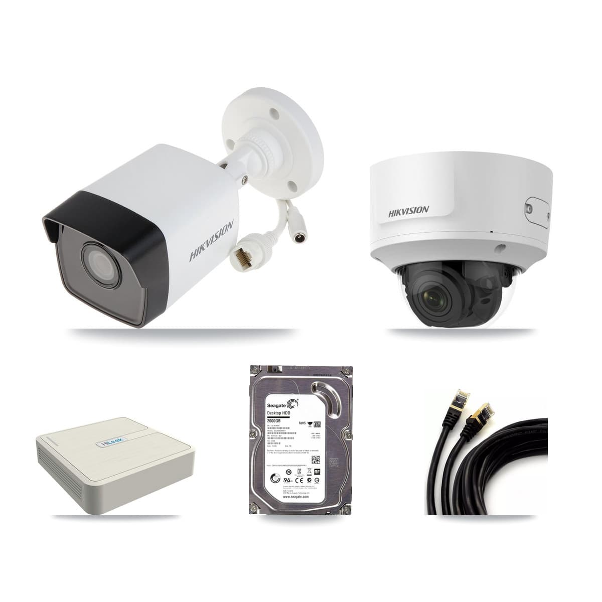 Hikvision & HiLook 8-Channel 2MP – 5MP CCTV Kit — 1 5MP Bullet + 1 2MP Dome Cameras + 2TB Recording (NVR-108H-D Recorder)