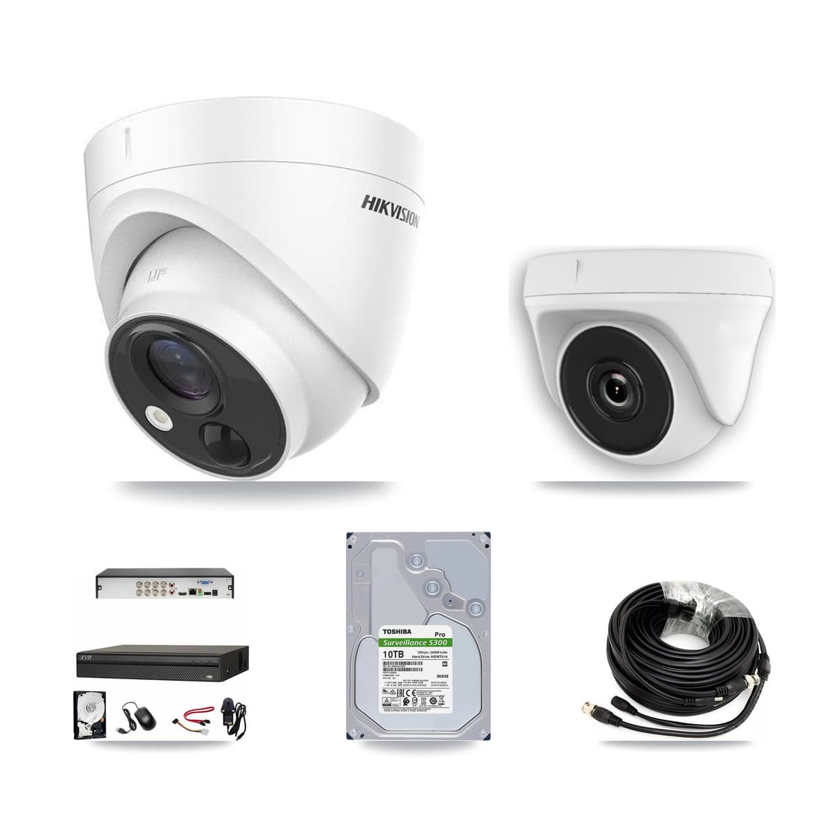 Hikvision & Dahua 8-Channel 2MP – 5MP CCTV Kit — 7 DS-2CE71H0T 5MP Turret + 1 White HDT-2MP-N20W 2MP Dome Cameras + 10TB Recording (XVR-3108AD Recorder) - Image 1