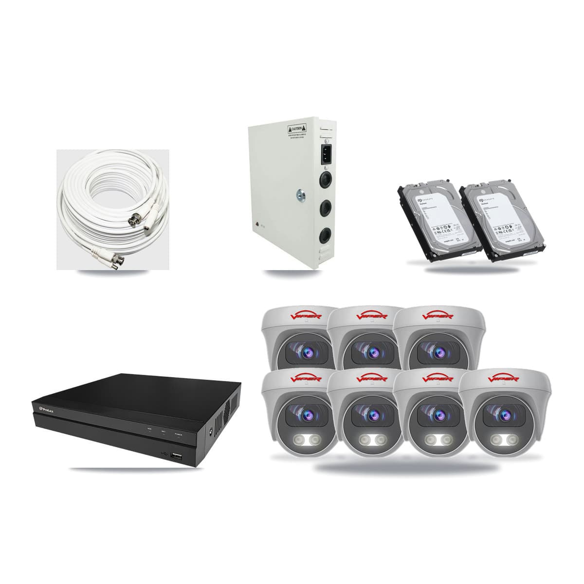 Prolux 8-channel CCTV kit: 7 cameras (7× 5MP Camera), 2× 6TB hard drive