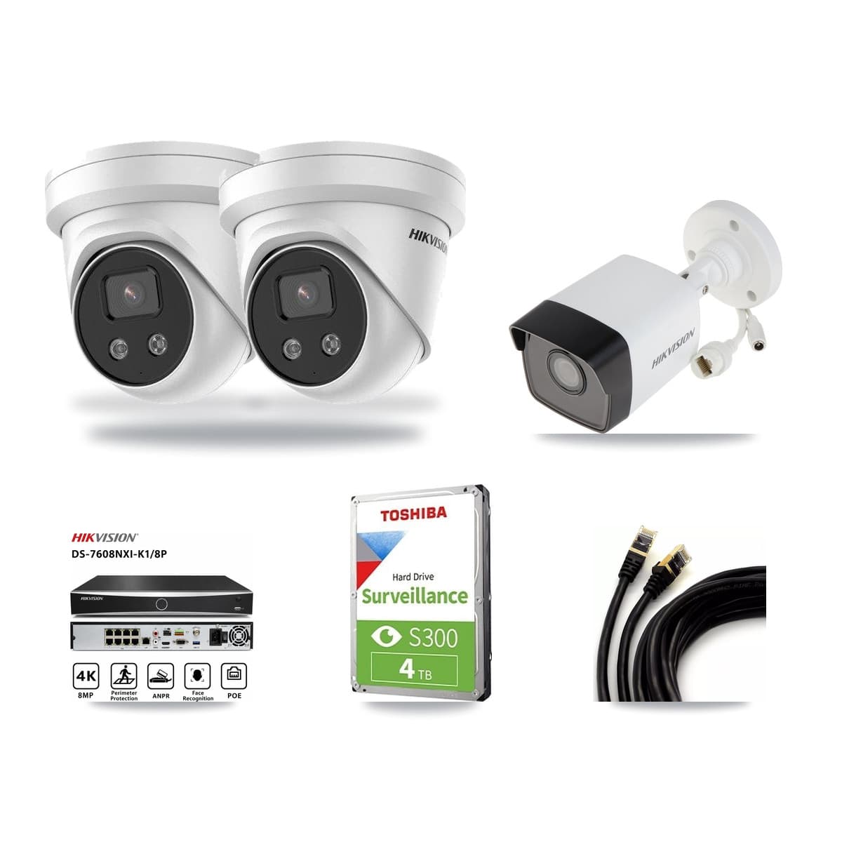 Hikvision 8-Channel 5MP CCTV Kit — 1 Bullet + 2 Turret Cameras + 4TB Recording (DS-7608NXI Recorder) - Image 1