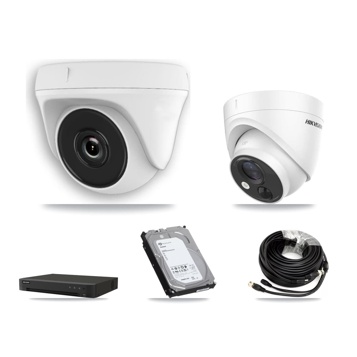 Hikvision 16-Channel 2MP – 5MP CCTV Kit — 2 DS-2CE71H0T 5MP Turret + 5 White HDT-2MP-N20W 2MP Dome Cameras + 6TB Recording (IDS-7216HQHI Recorder) - Image 1