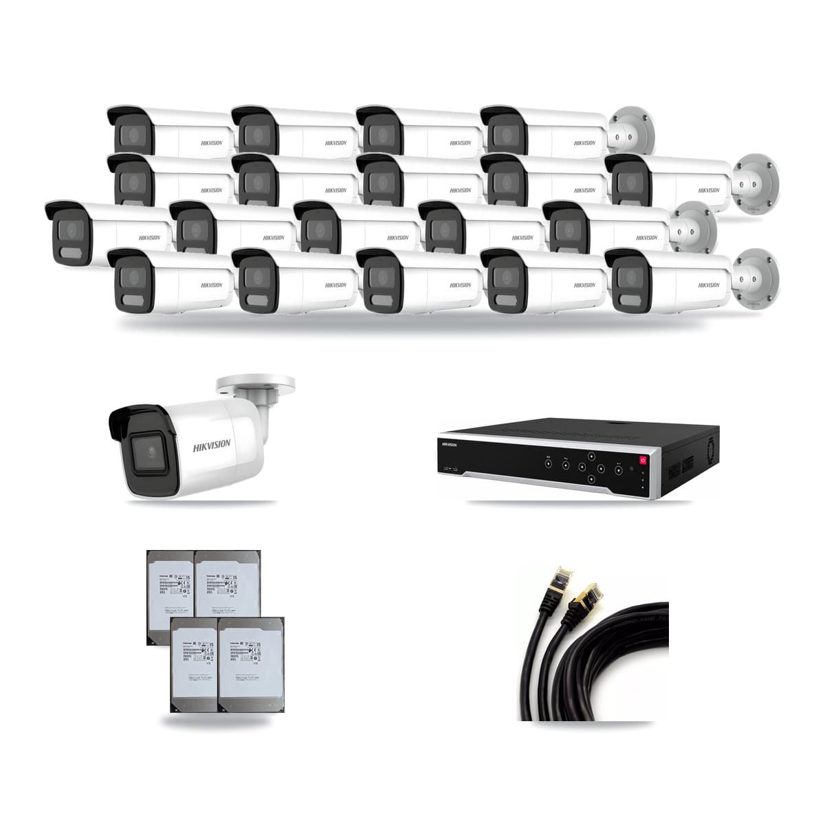 Hikvision 32-Channel 4MP – 4K CCTV Kit — 1 4K + 19 4MP Bullet Cameras + 4× 14TB Recording - Image 1