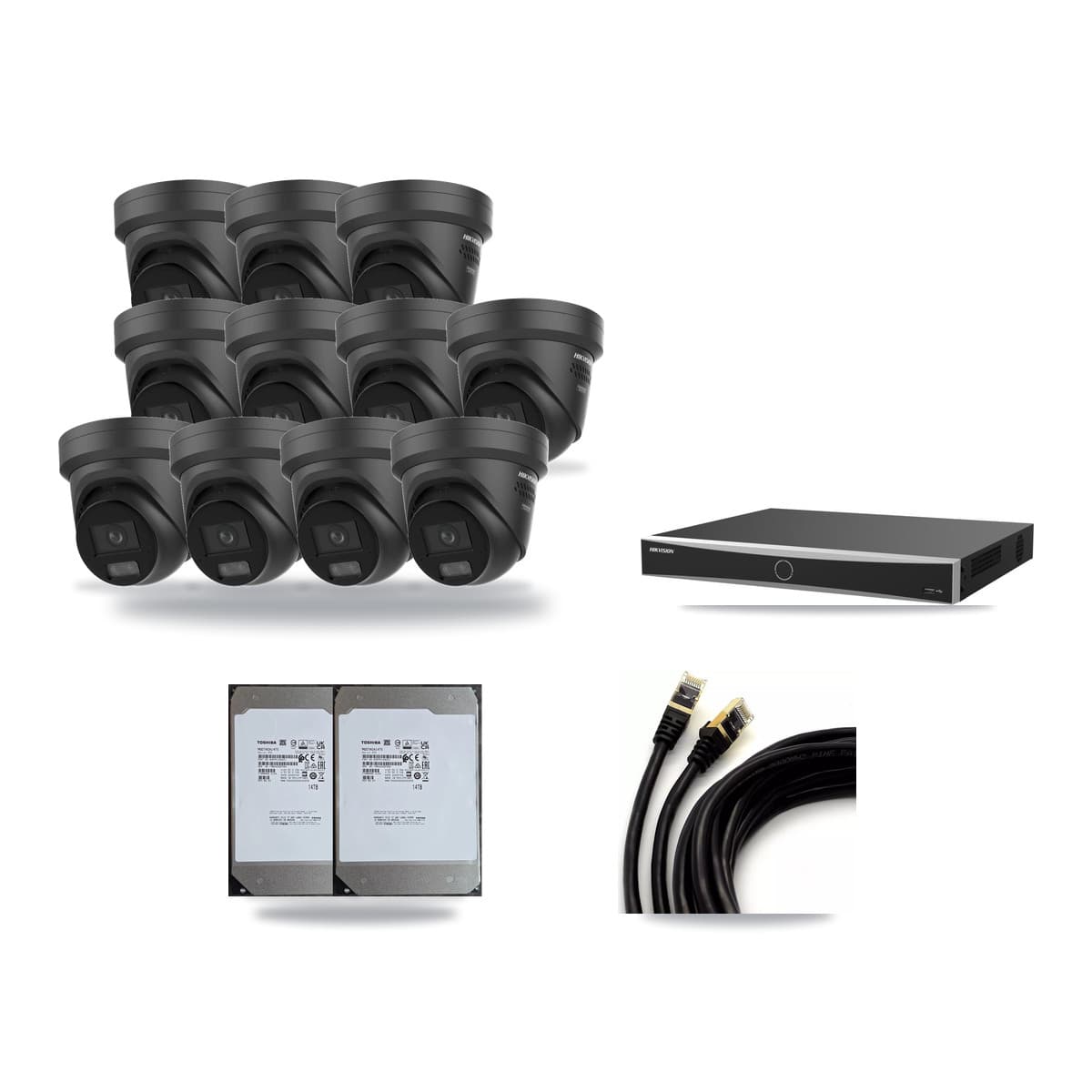 Hikvision 16-channel CCTV kit: 11 cameras (11× 4K Turret), 2× 14TB hard drive