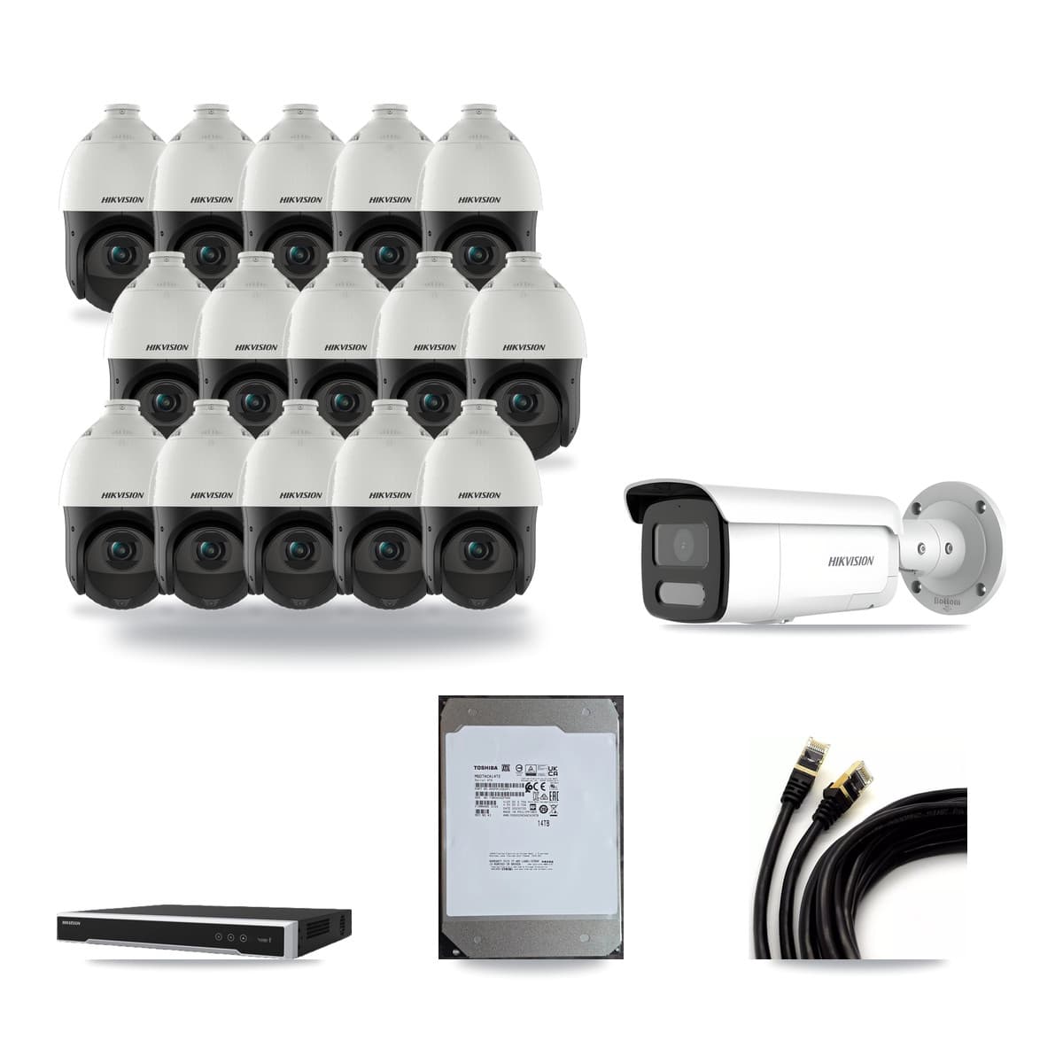 Hikvision 16-Channel 4MP CCTV Kit — 1 Bullet + 15 PTZ Cameras + 14TB Recording (DS-7616NI-M2 Recorder) - Image 1