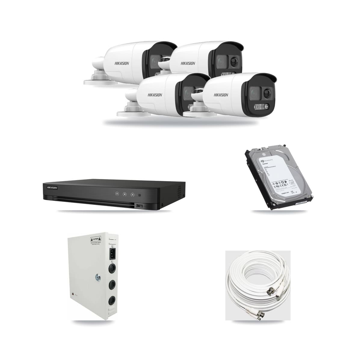 Hikvision 4-Channel 5MP CCTV Kit — 4 DS-2CE12KF3T Bullet Cameras + 6TB Recording (DS-7204HUHI Recorder) - Image 1