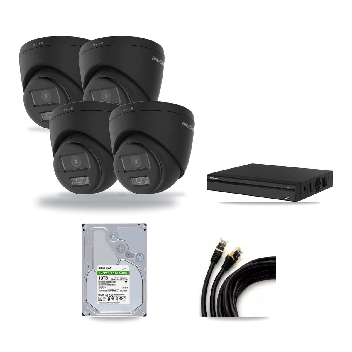 Prolux 4-Channel 4K CCTV Kit — 4 Black Turret Cameras + 10TB Recording - Image 1