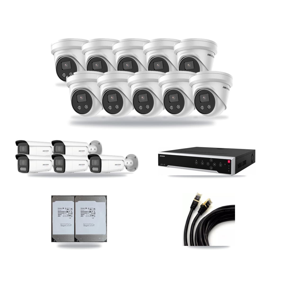 Hikvision 32-Channel 5MP – 4K CCTV Kit — 5 4K Bullet + 10 5MP Turret Cameras + 2× 14TB Recording - Image 1