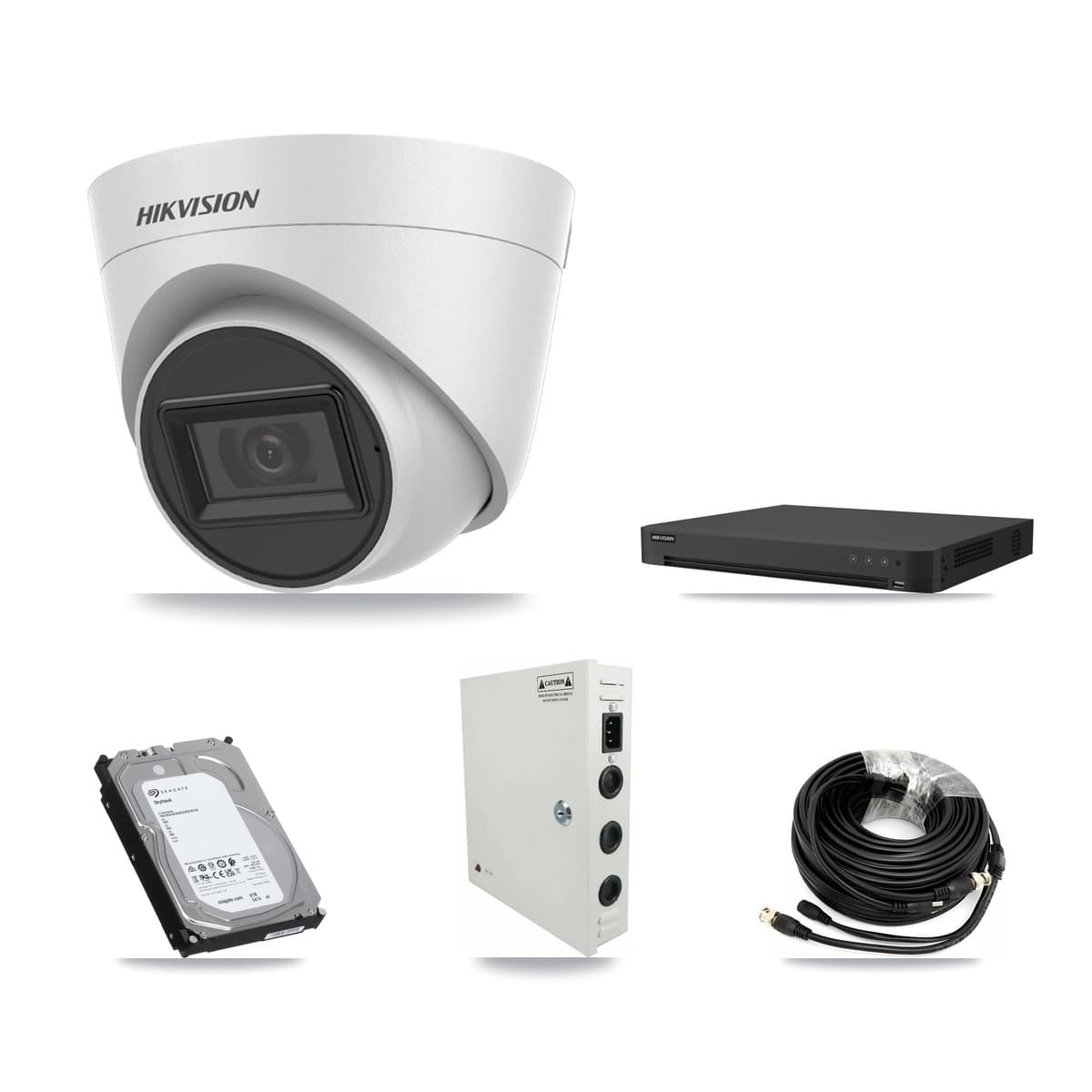 Hikvision 16-Channel 5MP CCTV Kit — 12 White Turret Cameras + 6TB Recording (IDS-7216HUHI Recorder)