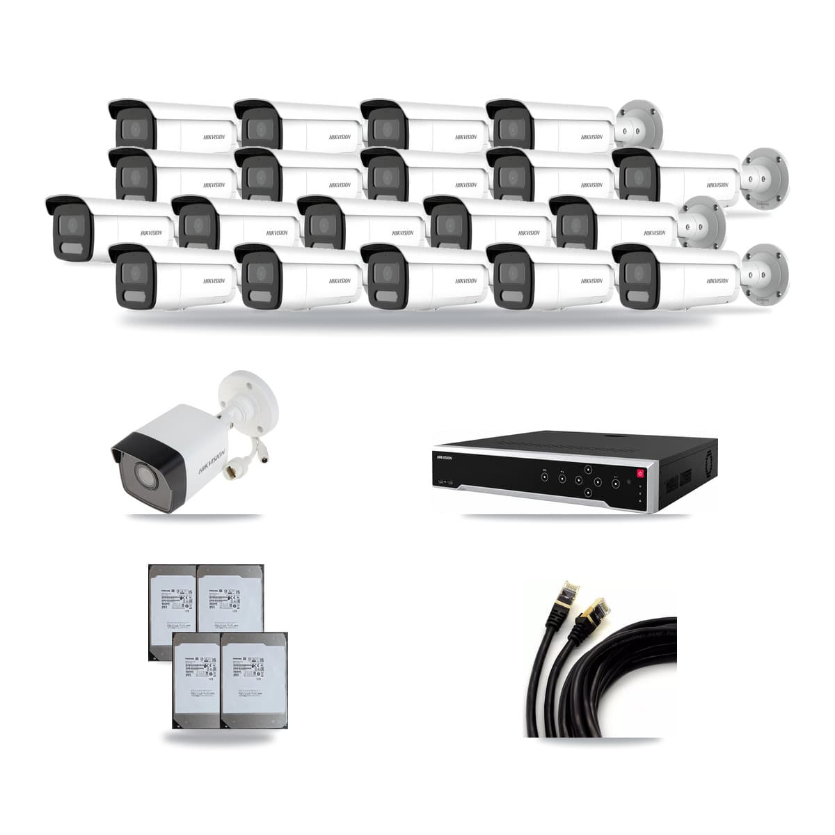 Hikvision 32-Channel 4MP – 5MP CCTV Kit — 1 5MP + 19 4MP Bullet Cameras + 4× 14TB Recording - Image 1