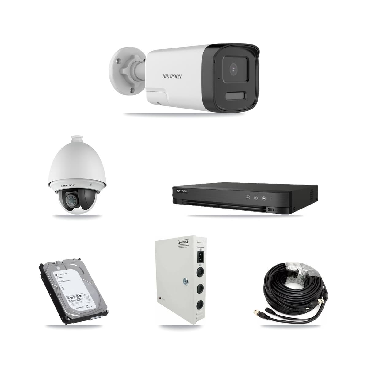 Hikvision 8-Channel 2MP – 5MP CCTV Kit — 2 2MP PTZ + 6 5MP Bullet Cameras + 6TB Recording (IDS-7208HQHI Recorder)