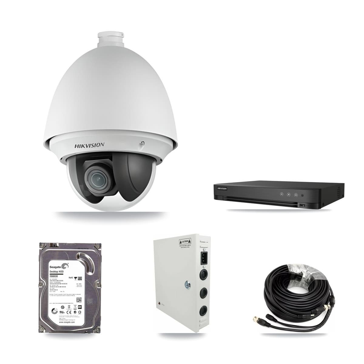 Hikvision 4-Channel 2MP CCTV Kit — 3 DS-2AE4225T PTZ Cameras + 2TB Recording (IDS-7204HUHI Recorder)