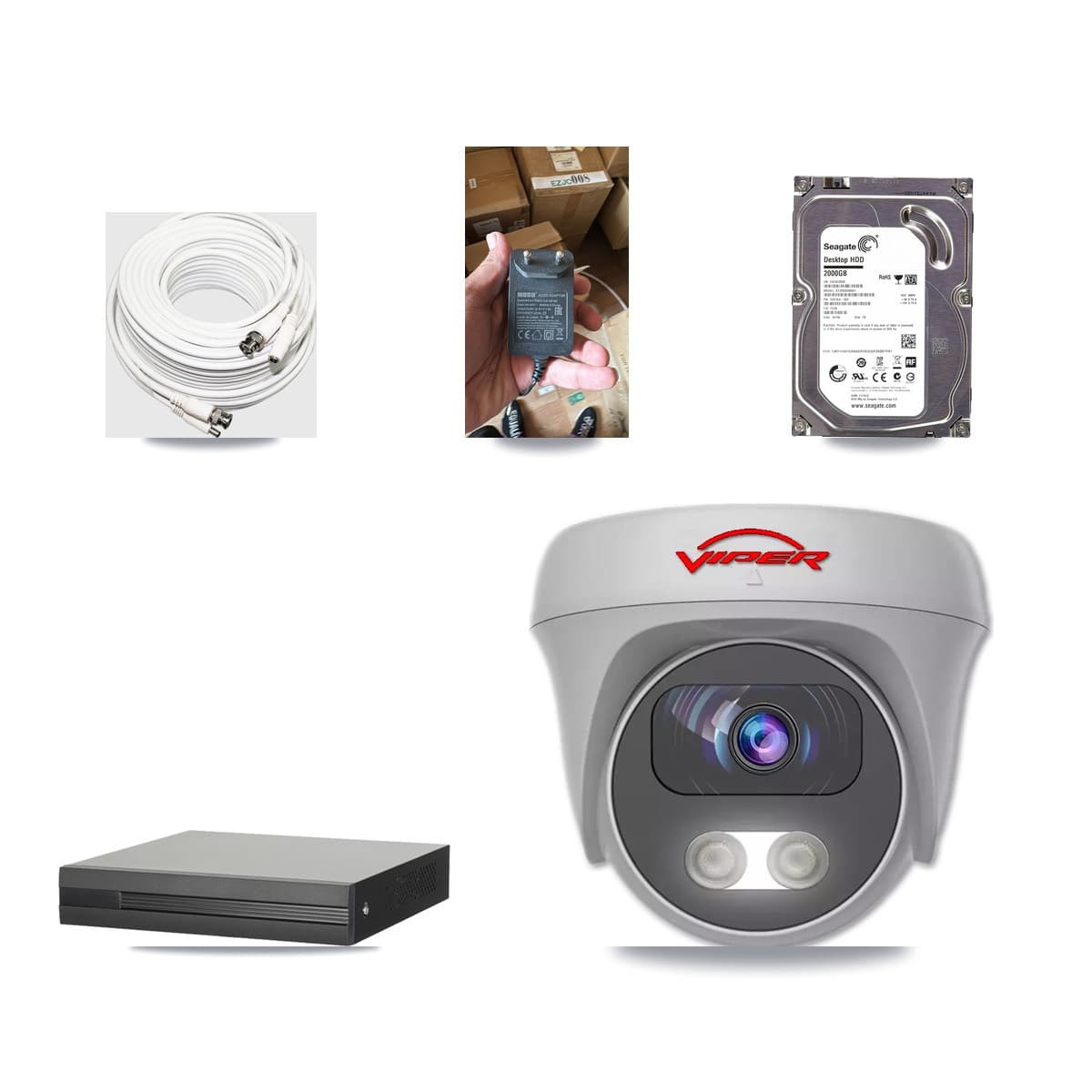 8-channel CCTV kit: 1 camera (1× 5MP Camera), 2TB hard drive