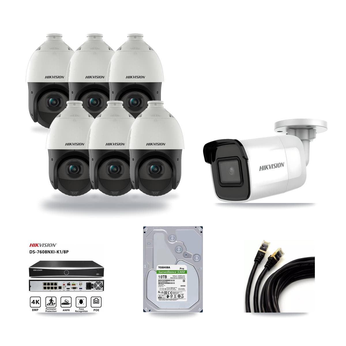 Hikvision 8-Channel 4MP – 4K CCTV Kit — 1 4K Bullet + 6 4MP PTZ Cameras + 10TB Recording - Image 1