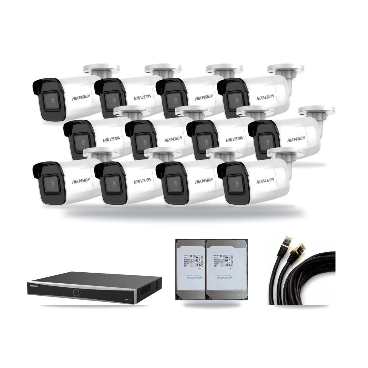 Hikvision 16-Channel 4K CCTV Kit — 12 Bullet Cameras + 2× 14TB Recording (DS-7616NXI Recorder) - Image 1