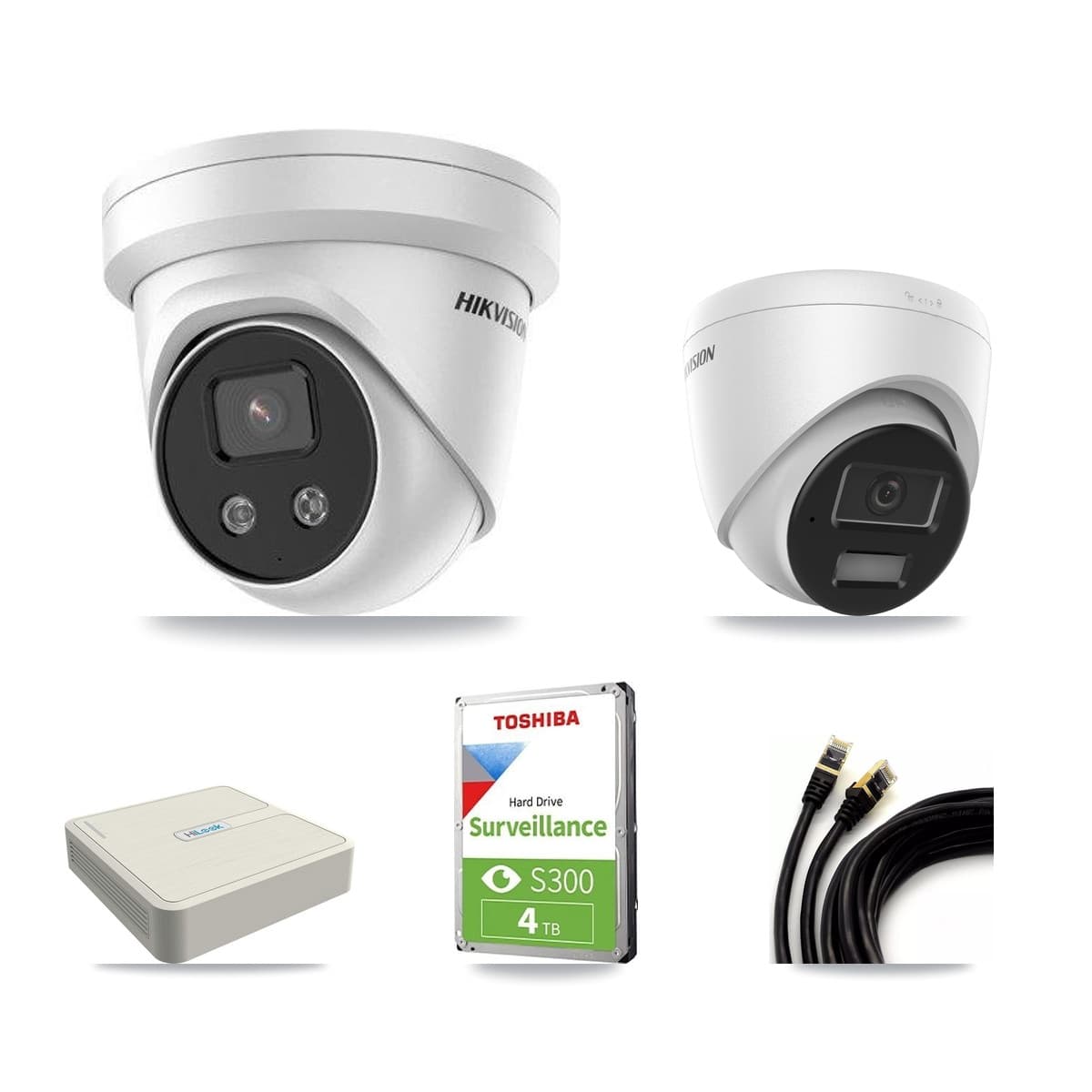 Hikvision & HiLook 8-Channel 4MP – 5MP CCTV Kit — 1 4MP + 2 5MP Turret Cameras + 4TB Recording (NVR-108H-D Recorder)