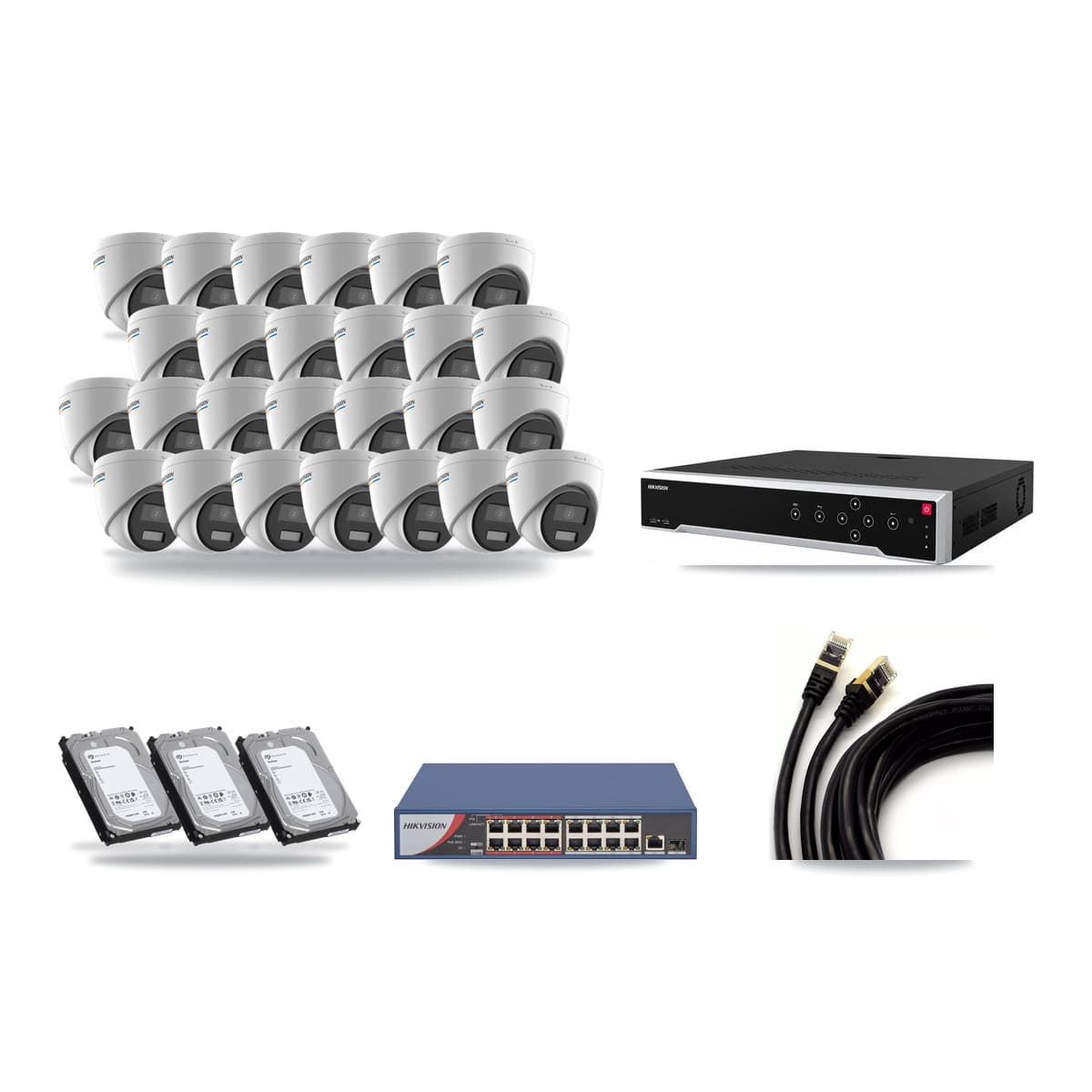 Hikvision 32-Channel 2MP CCTV Kit — 26 Turret Cameras + 3× 6TB Recording - Image 1