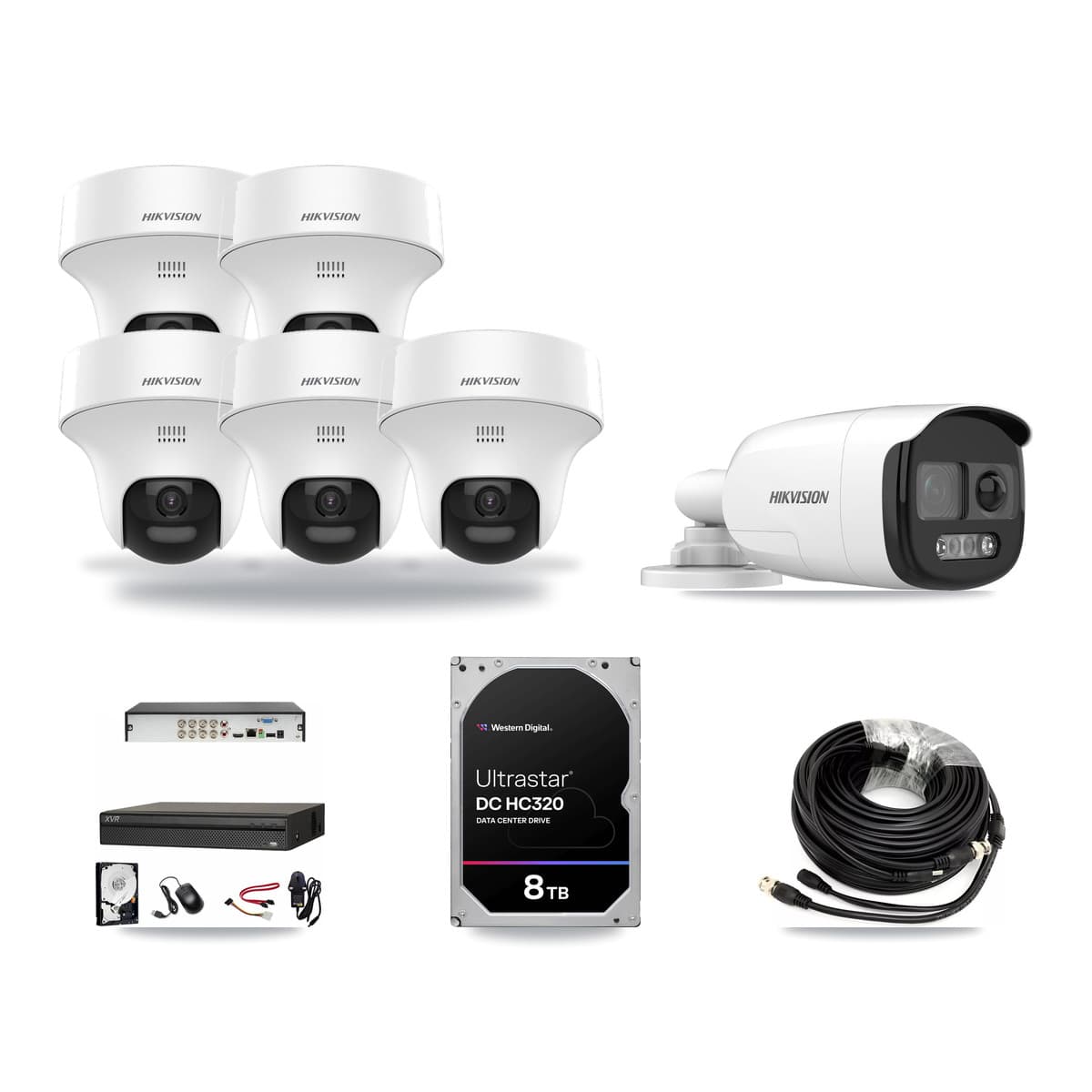 Hikvision & Dahua 8-Channel 5MP CCTV Kit — 1 DS-2CE12KF3T Bullet + 5 DS-2CE70K0T Turret Cameras + 8TB Recording - Image 1