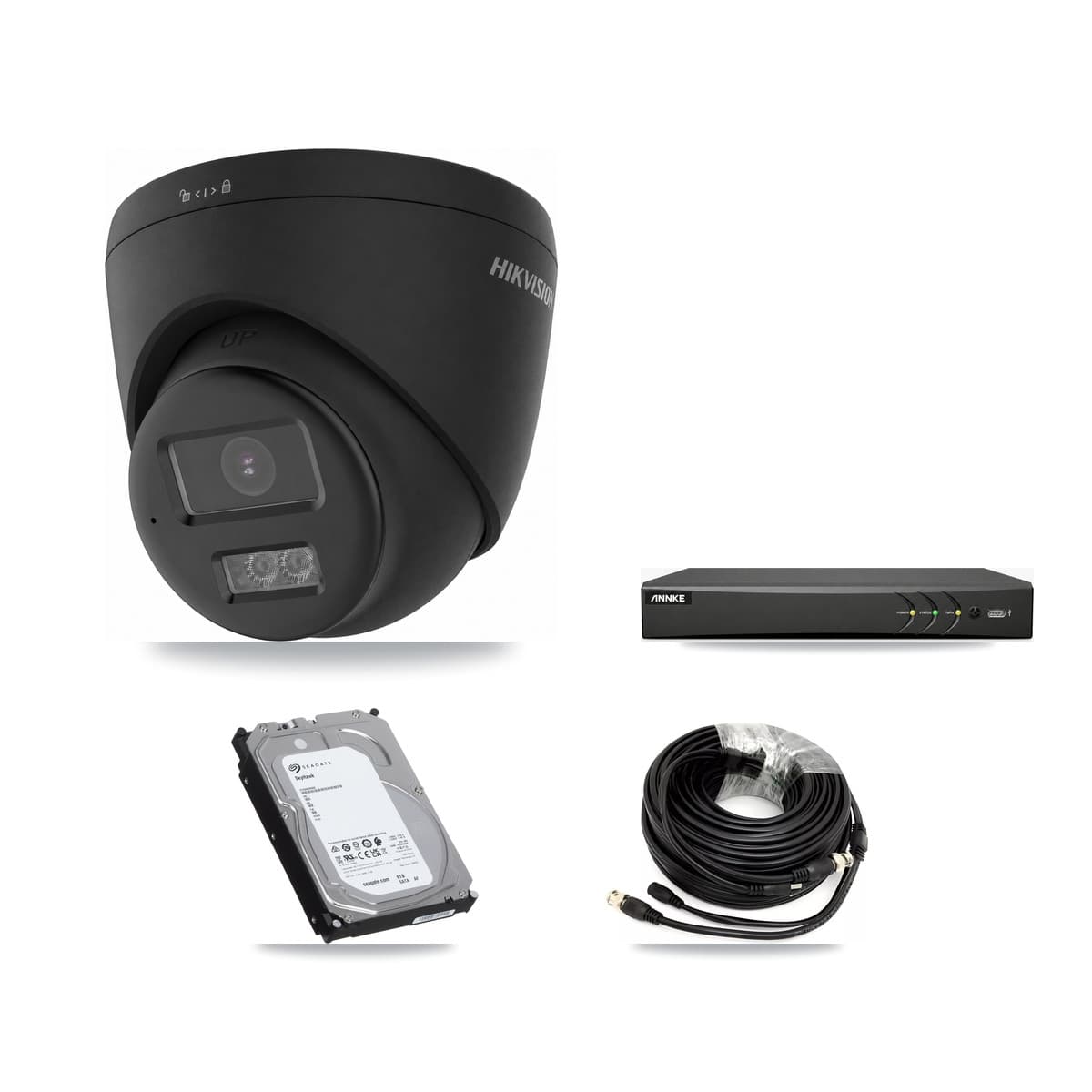 Hikvision & ANNKE 4-Channel 4K CCTV Kit — 3 Black Turret Cameras + 6TB Recording