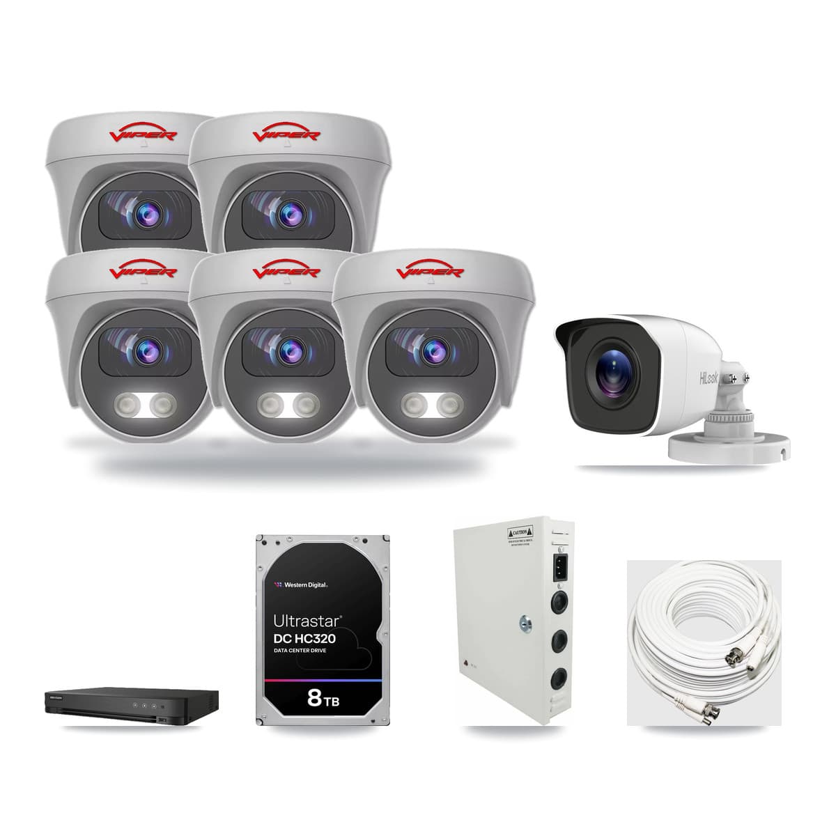 8-Channel 4MP – 5MP CCTV Kit — 1 4MP Bullet + 5 White 5MP Cameras + 8TB Recording (IDS-7208HQHI Recorder) - Image 1