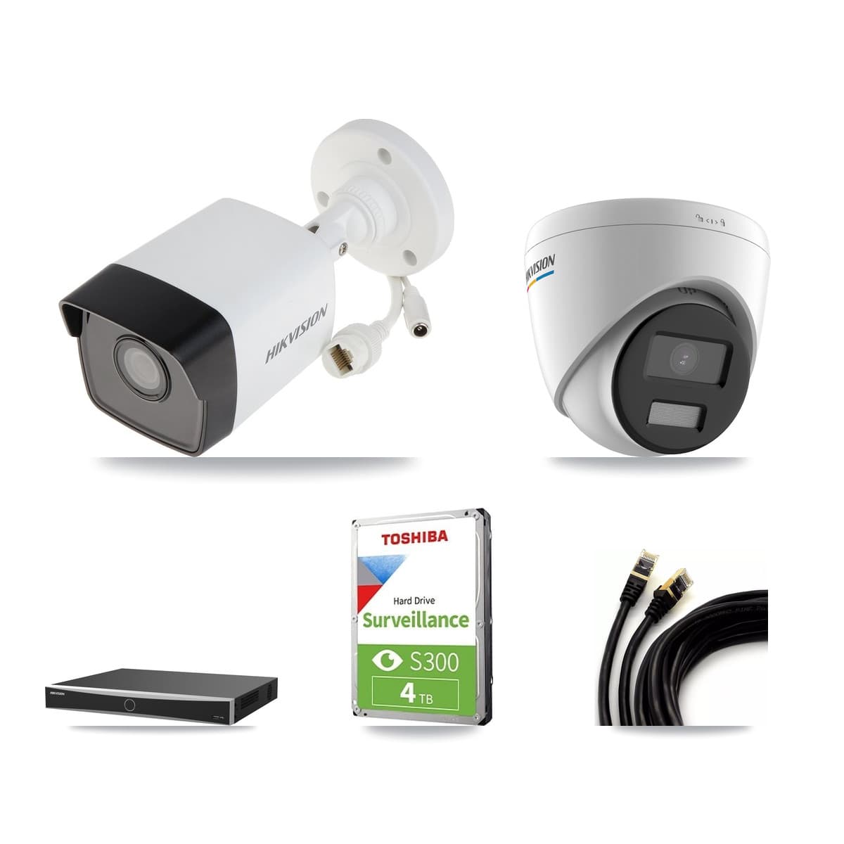 Hikvision 16-Channel 2MP – 5MP CCTV Kit — 2 5MP Bullet + 2 2MP Turret Cameras + 4TB Recording (DS-7616NXI Recorder)