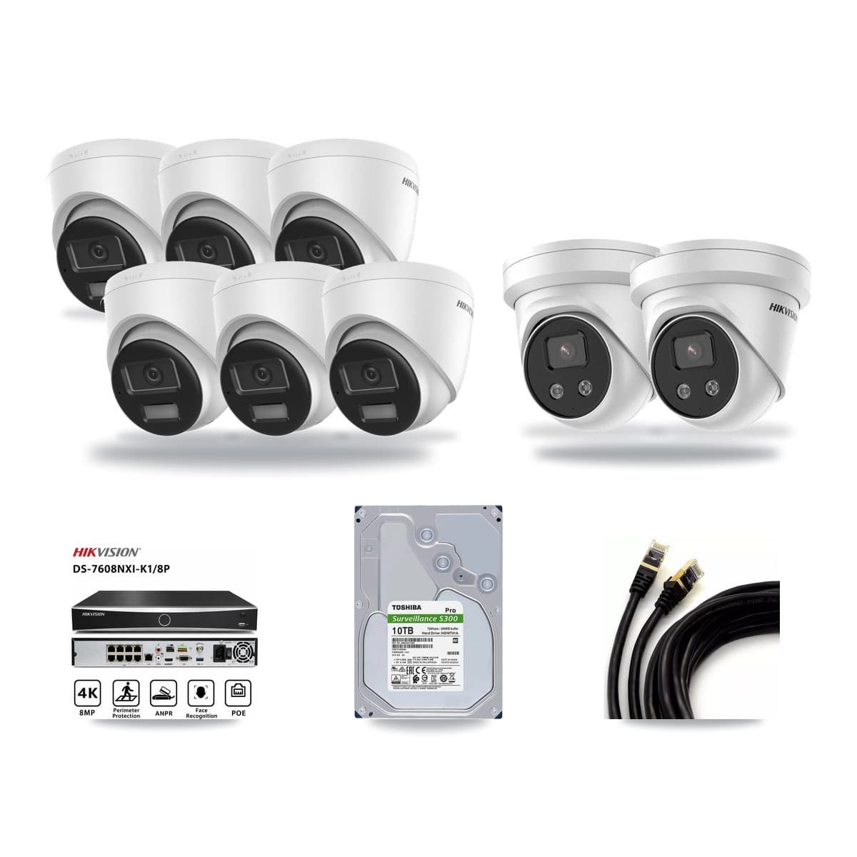 Hikvision 8-Channel 5MP – 4K CCTV Kit — 6 DS-2CD1383G2-LIU 4K + 2 DS-2CD3356G2-ISU 5MP Turret Cameras + 10TB Recording (DS-7608NXI-K1/8P Recorder) - Image 1