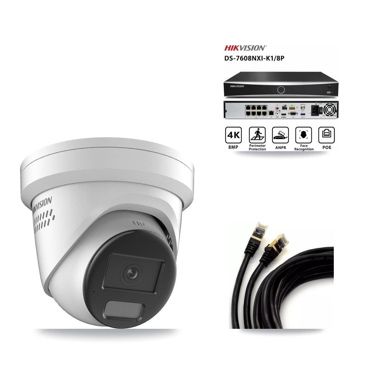 Hikvision 8-Channel 4K CCTV Kit — 1 DS-2CD2387G2H Turret Camera + 3TB Recording (DS-7608NXI Recorder)