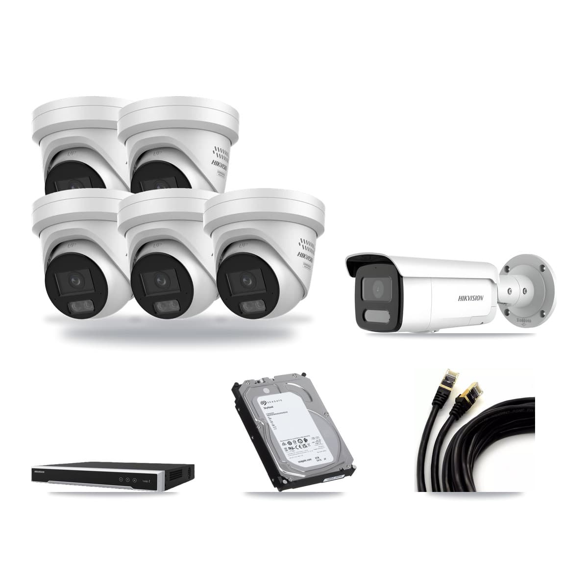 Hikvision 16-Channel 4MP CCTV Kit — 5 DS-2CD2347G3 Turret + 1 DS-2CD2T47G2H Bullet Cameras + 6TB Recording - Image 1