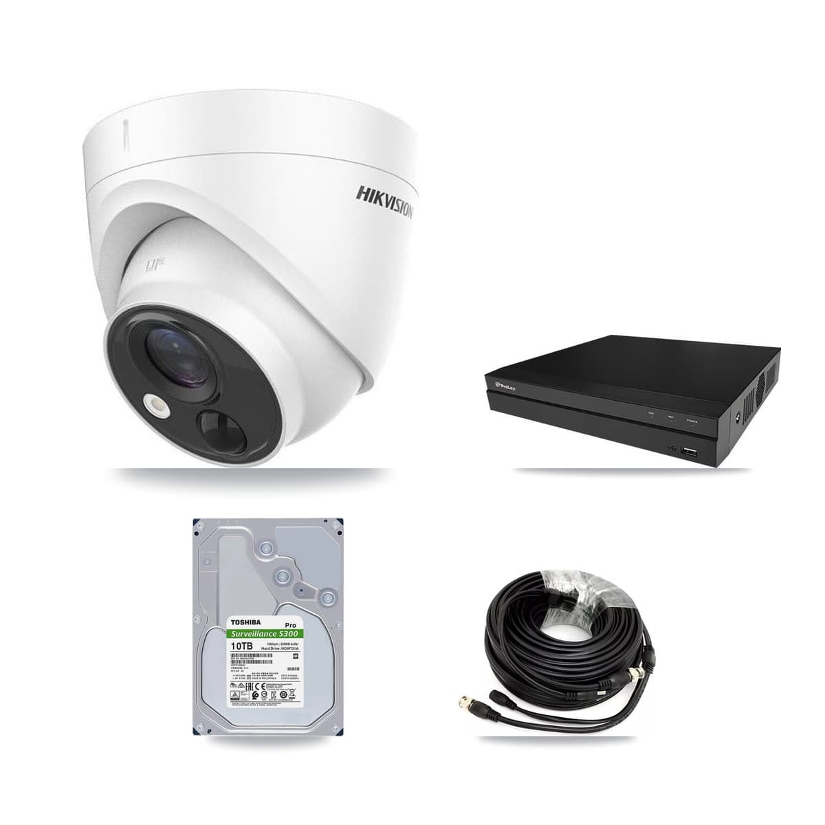 Hikvision & Prolux 8-Channel 5MP CCTV Kit — 7 DS-2CE71H0T Turret Cameras + 10TB Recording (PXD-5208AN Recorder)