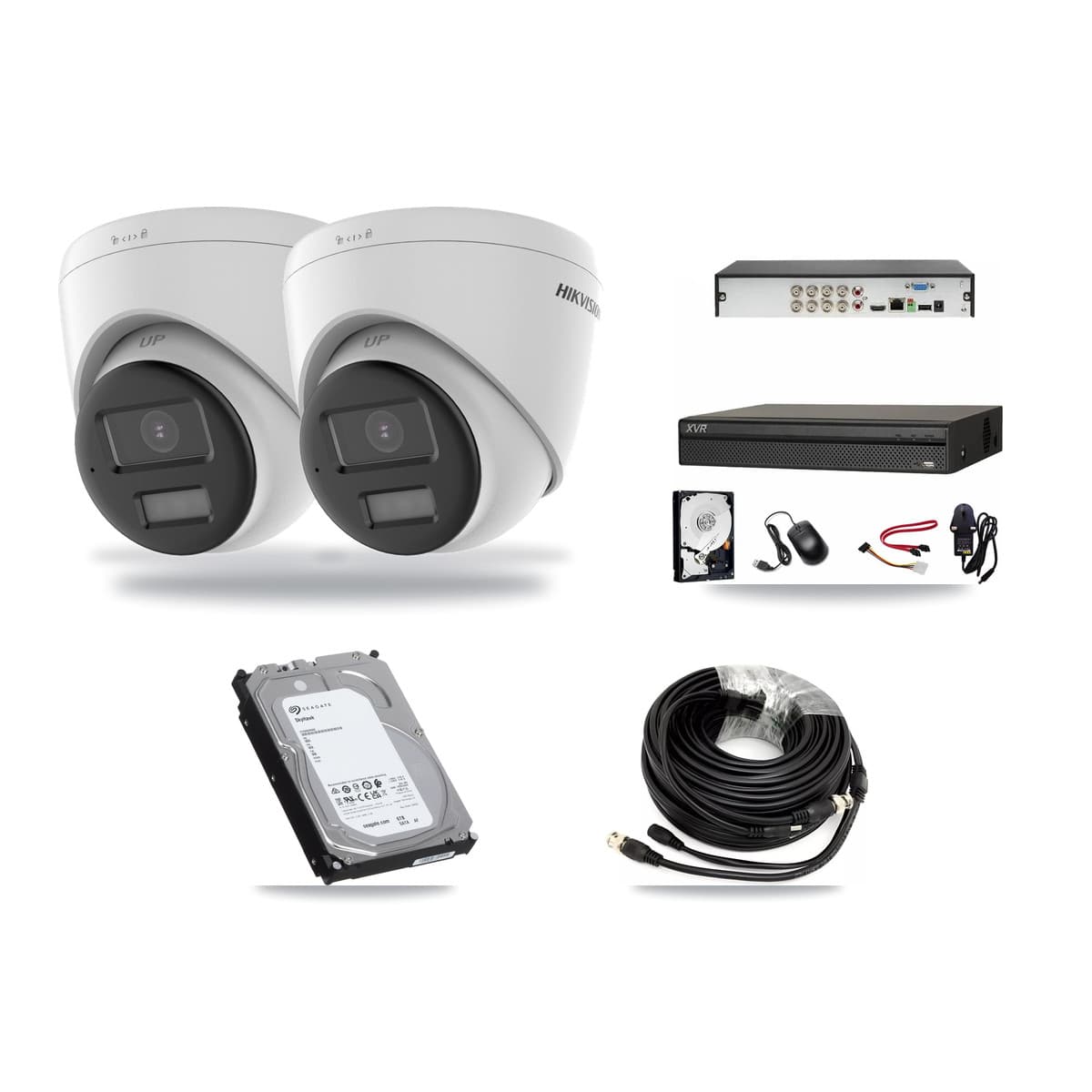 Hikvision & Dahua 8-Channel 5MP CCTV Kit — 2 DS-2CE78K0T-LPTS Turret Cameras + 6TB Recording (XVR-3108AD-4K Recorder) - Image 1