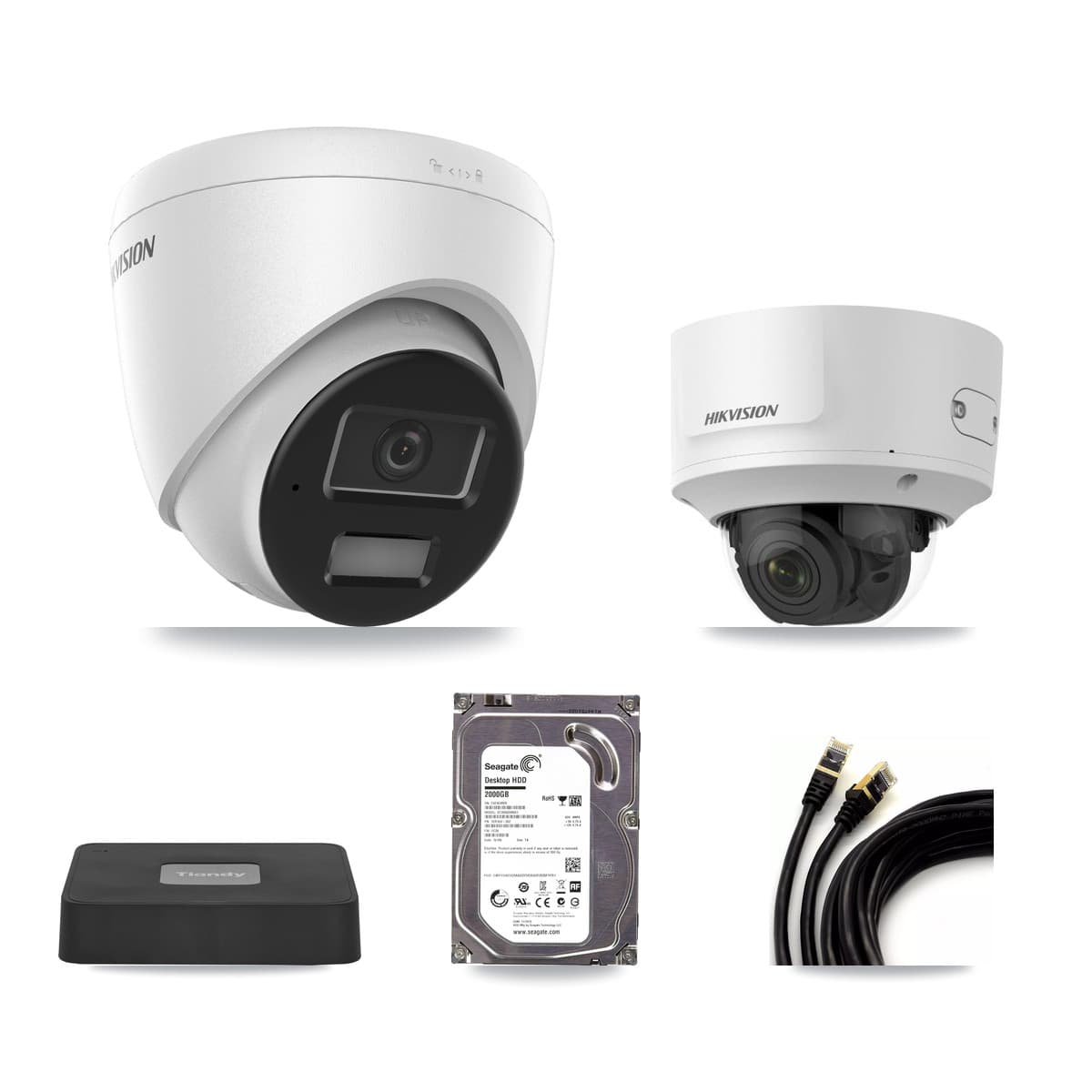 Hikvision & Tiandy 4-Channel 2MP – 4MP CCTV Kit — 1 4MP Turret + 1 2MP Dome Cameras + 2TB Recording - Image 1