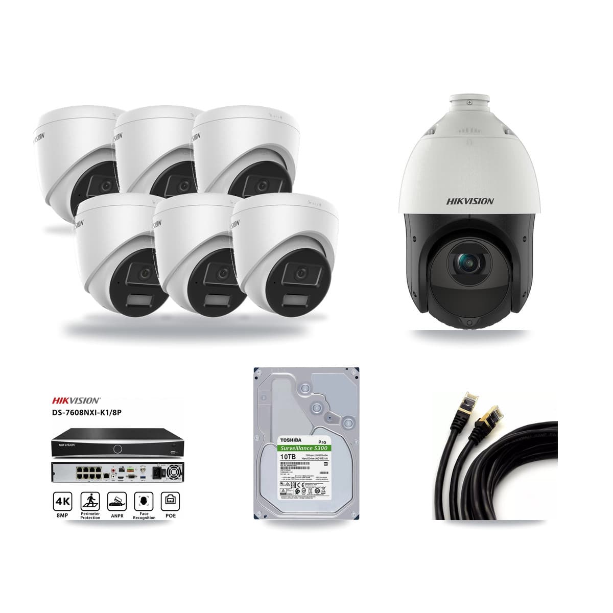 Hikvision 8-Channel 4MP CCTV Kit — 6 Turret + 1 PTZ Cameras + 10TB Recording - Image 1