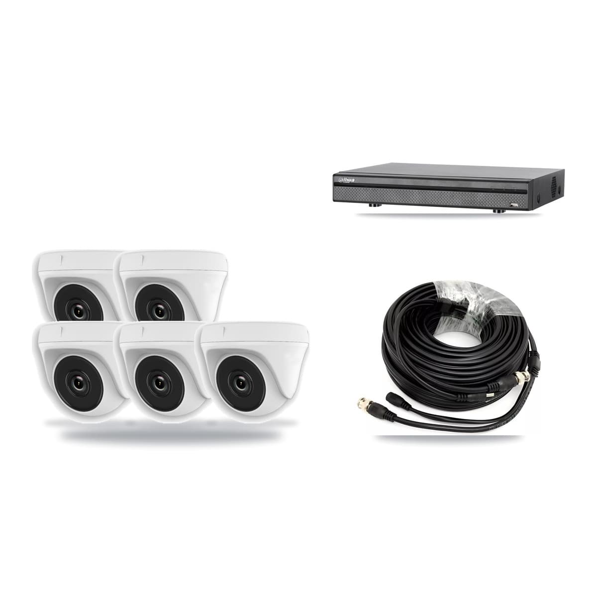 Dahua 8-Channel 2MP CCTV Kit — 5 White Dome Cameras + 3TB Recording (DH-XVR5108H Recorder) - Image 1