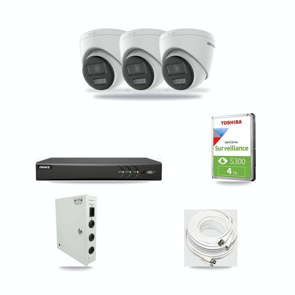 Hikvision & ANNKE 4-Channel 5MP CCTV Kit — 3 DS-2CE78K0T-LTS Turret Cameras + 4TB Recording (AN-DV4-8MP-D941BB Recorder) - Image 1