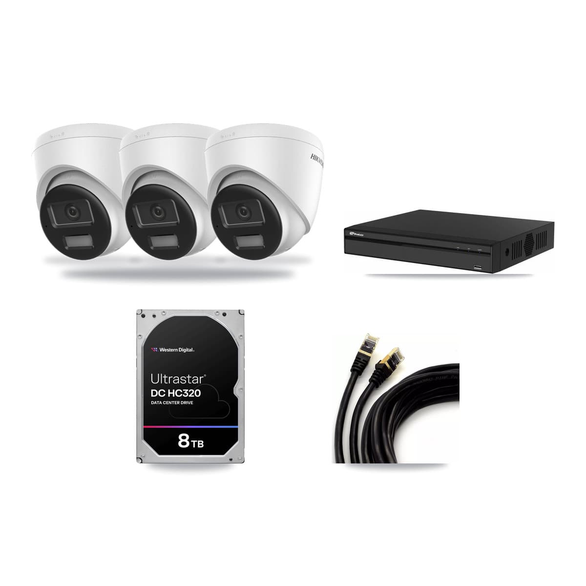 Hikvision & Prolux 4-Channel 4K CCTV Kit — 3 DS-2CD1383G2-LIU Turret Cameras + 8TB Recording (PXN-2104HS-4P-4K Recorder) - Image 1
