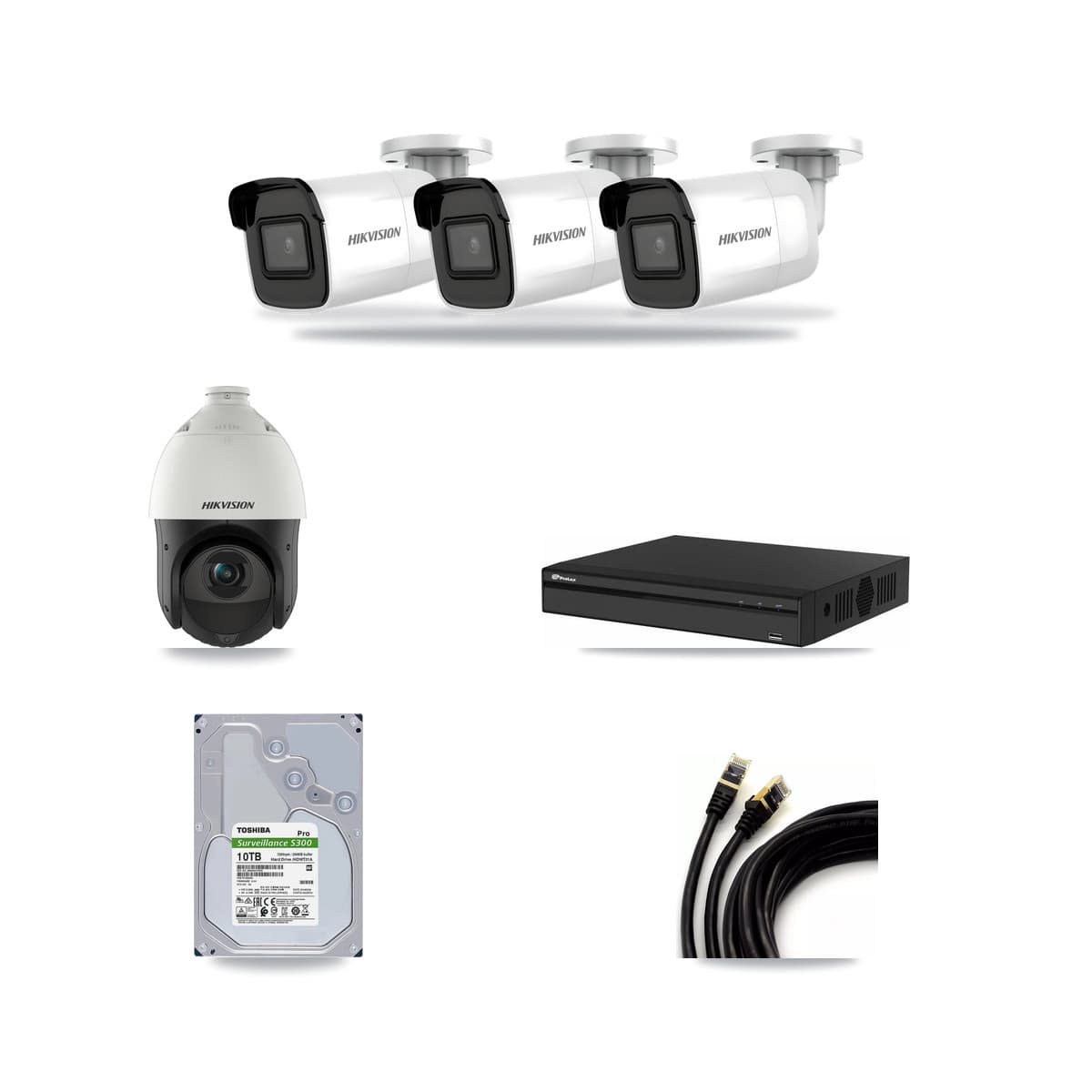 Hikvision & Prolux 4-Channel 4MP – 4K CCTV Kit — 3 4K Bullet + 1 4MP PTZ Cameras + 10TB Recording - Image 1