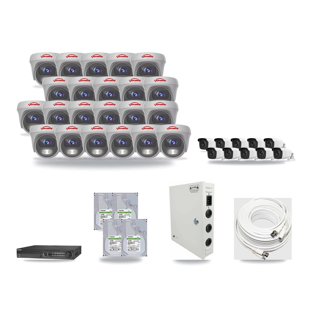 32-Channel 3MP – 5MP CCTV Kit — 10 3MP Bullet + 22 5MP Cameras + 4× 10TB Recording - Image 1