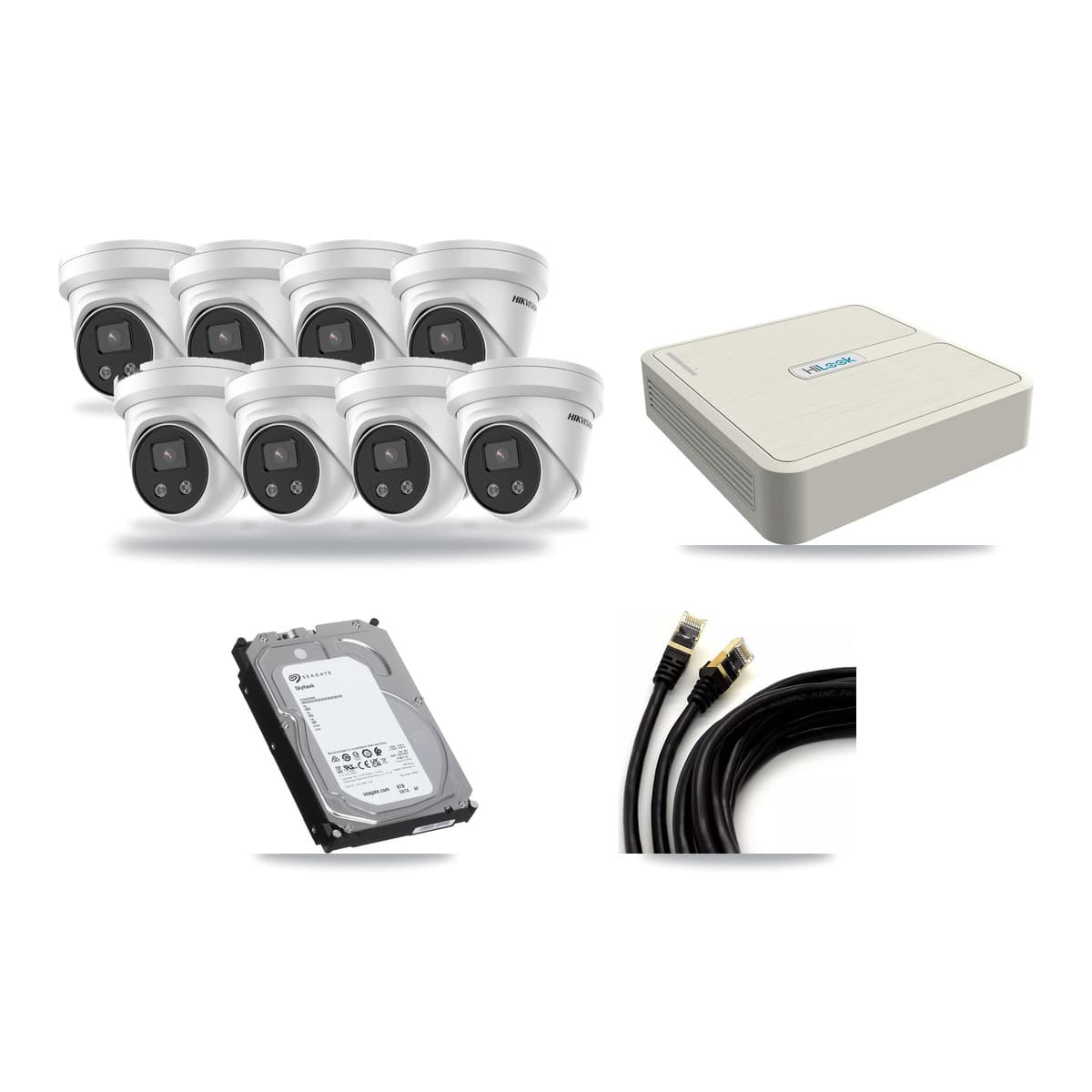 Hikvision & HiLook 8-Channel 5MP CCTV Kit — 8 Turret Cameras + 6TB Recording (NVR-108H-D Recorder) - Image 1
