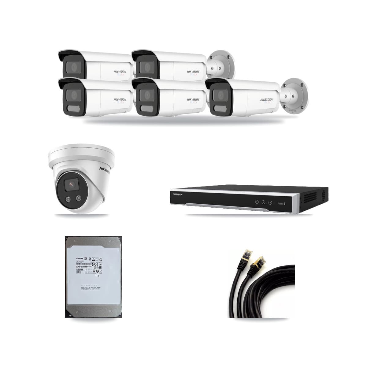Hikvision 8-Channel 5MP – 4K CCTV Kit — 5 4K Bullet + 1 5MP Turret Cameras + 14TB Recording - Image 1