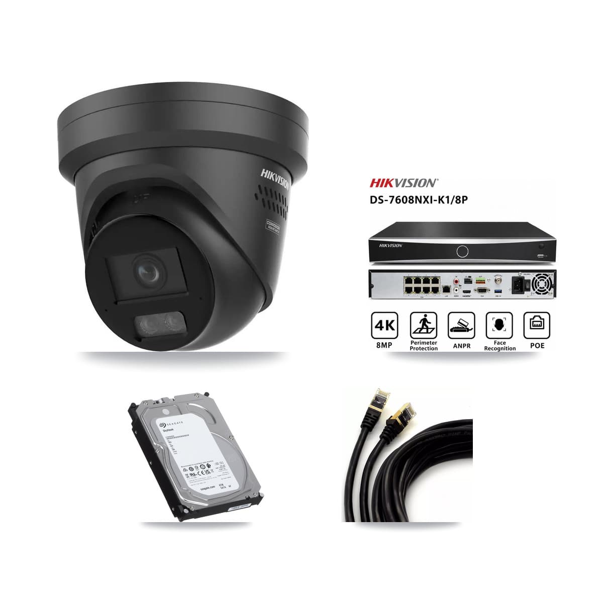 Hikvision 8-Channel 4K CCTV Kit — 8 Black DS-2CD2387G3 Turret Cameras + 6TB Recording