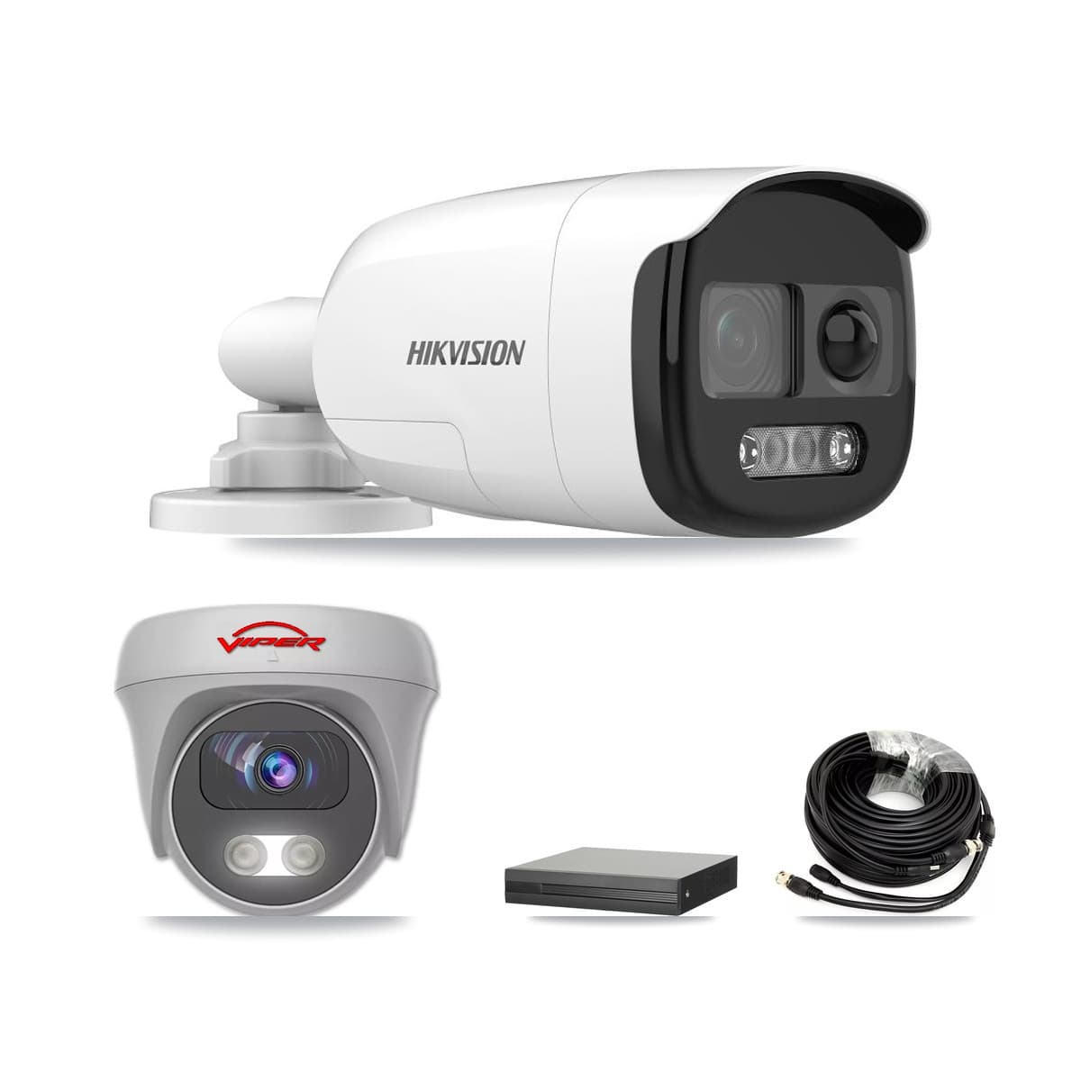 Hikvision & Viper 4-Channel 5MP CCTV Kit — 1 DS-2CE12KF3T Bullet + 1 White VIPER-5MP-3K Cameras + 3TB Recording (XVR-3104HS Recorder)